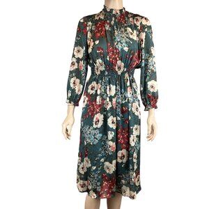 Zara Midi Dress Size Medium‎ Floral With Smocked Waist & Long Sleeves